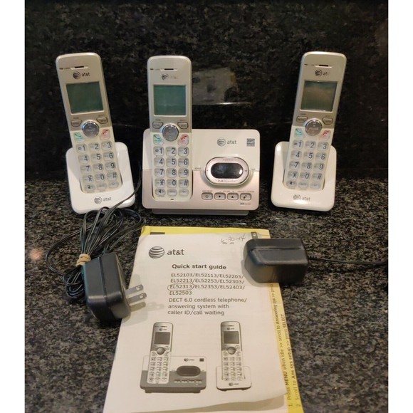 AT&T Other Att Cordless Phone System 3 Handsets Answering Machine Att El5233 Complete Poshmark